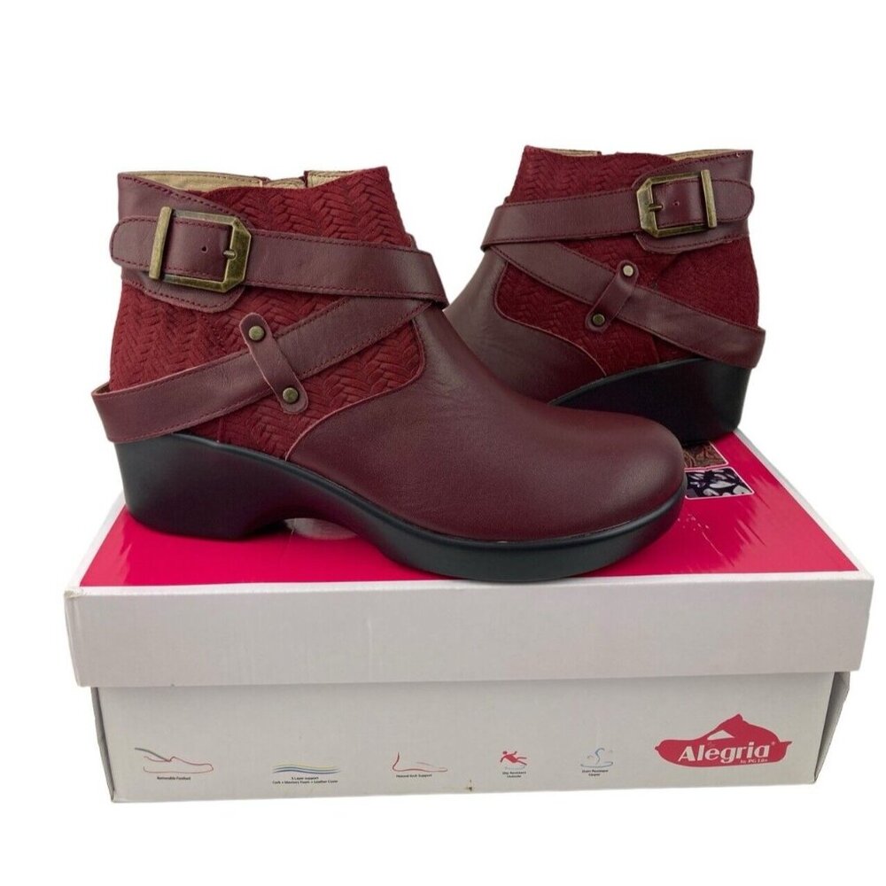 *New Alegria by PG Lite Eva Ankle Booties Womens Size 38 Burgundy Comfort Rogue - Picture 6 of 16